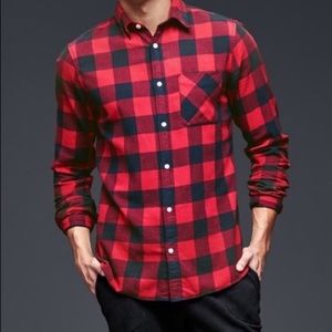 Red and Black button down shirt